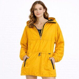 NILS SKI WEAR Vintage Nylon 1/2 Zip Hooded Pullover Jacket Pockets Yellow Size 6